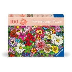 Puzzle pentru varstnici fereastra flori cu sablon de imagine si suport din carton 100 piese mari XL